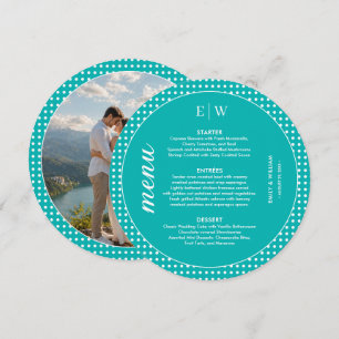 White Polka Dots on Teal – Personalised Wedding Menu