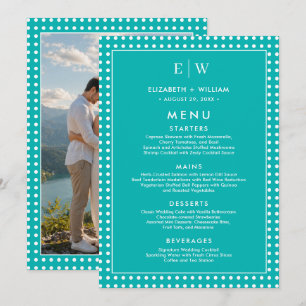 White Polka Dots on Teal – Personalised Wedding Menu