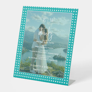 White Polka Dots on Teal – Personalised Wedding Pedestal Sign