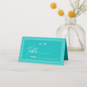 White Polka Dots on Teal – Personalised Wedding Place Card