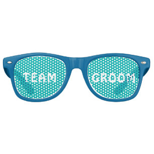 White Polka Dots on Teal – Personalised Wedding Retro Sunglasses