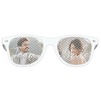 White Polka Dots on Teal – Personalised Wedding Retro Sunglasses