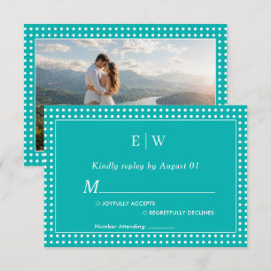 White Polka Dots on Teal – Personalised Wedding RSVP Card
