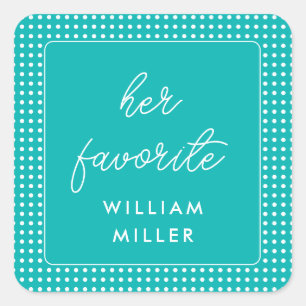 White Polka Dots on Teal – Personalised Wedding Square Sticker