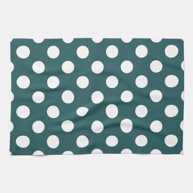 White polka dots on teal tea towel (Horizontal)