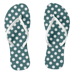 White polka dots on teal thongs