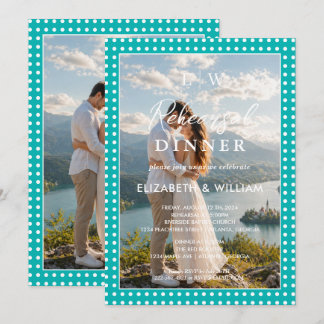 White Polka Dots on Teal–Wedding Rehearsal dinner Invitation