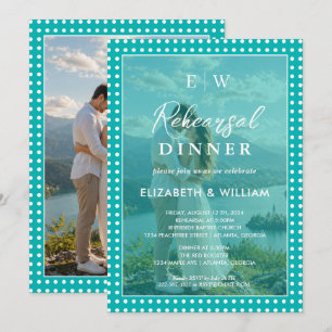 White Polka Dots on Teal–Wedding Rehearsal dinner  Invitation