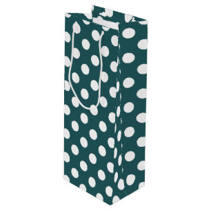 White polka dots on teal wine gift bag