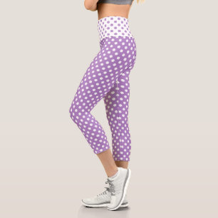White Polka Dots on Thistle Purple Capri Leggings