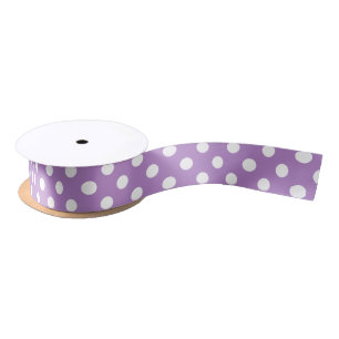 White Polka Dots on Thistle Purple Satin Ribbon