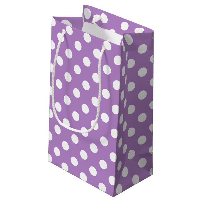 White Polka Dots on Thistle Purple Small Gift Bag (Back Angled)