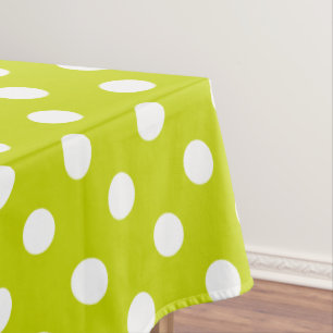 White Polka Dots on Tropical Lime Tablecloth