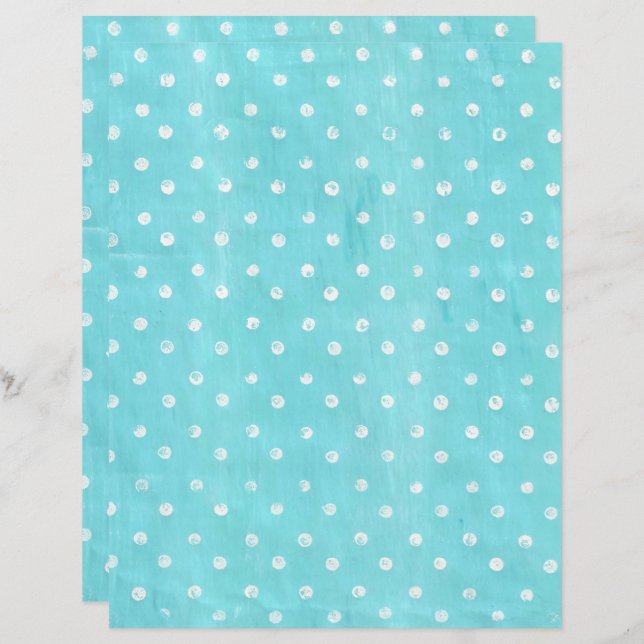 White Polka Dots on Turquoise Scrapbook Paper (Front/Back)