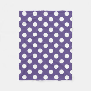 White polka dots on ultra violet fleece blanket