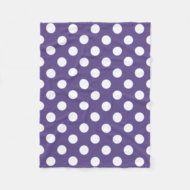 White polka dots on ultra violet fleece blanket (Front)