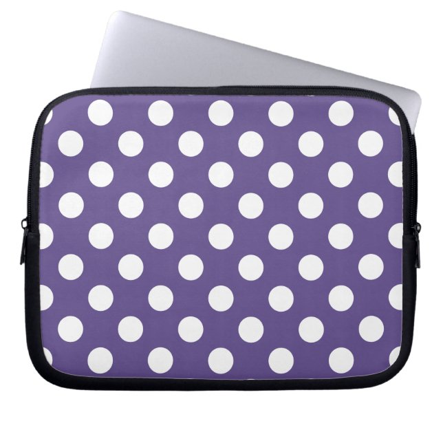 White polka dots on ultra violet laptop sleeve (Front)
