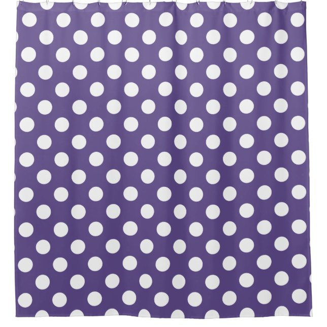 White polka dots on ultra violet shower curtain (Front)