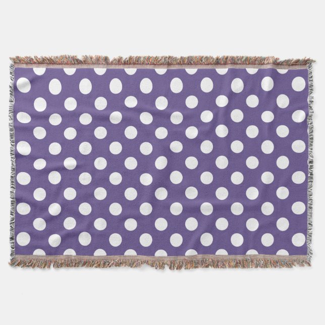 White polka dots on ultra violet throw blanket (Front)