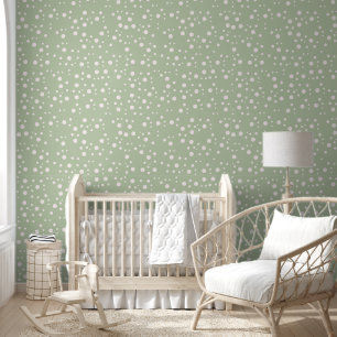 White Polka Dots on Vintage Sage Green Wallpaper