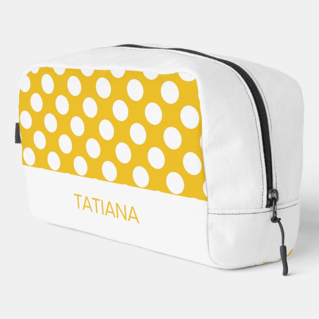 White Polka Dots on Yellow Pattern Dopp Kit (Right Corner)