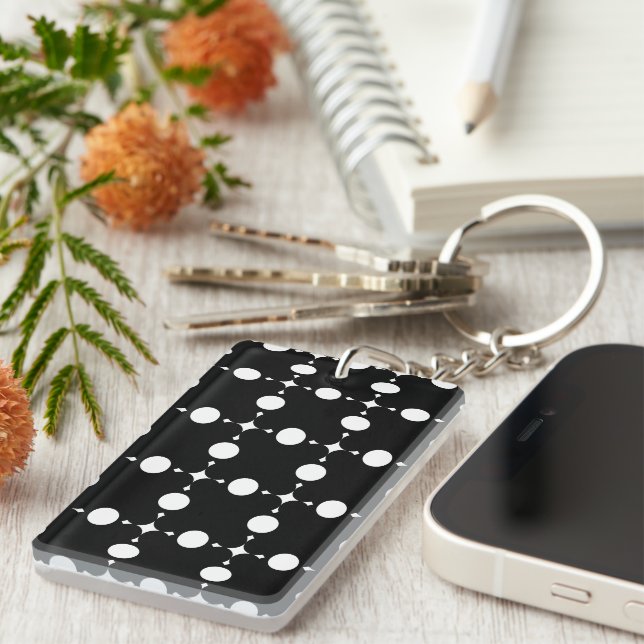 White Polka Dots, Polka Dot Pattern, Dots, Dotted Key Ring (Front Right)