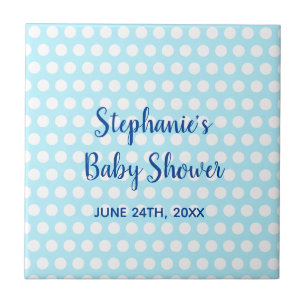 White Polka Dots Teal Blue Girl Boy Baby Shower Ceramic Tile