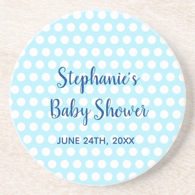 White Polka Dots Teal Blue Girl Boy Baby Shower Coaster (Front)