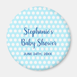 White Polka Dots Teal Blue Girl Boy Baby Shower Magnet