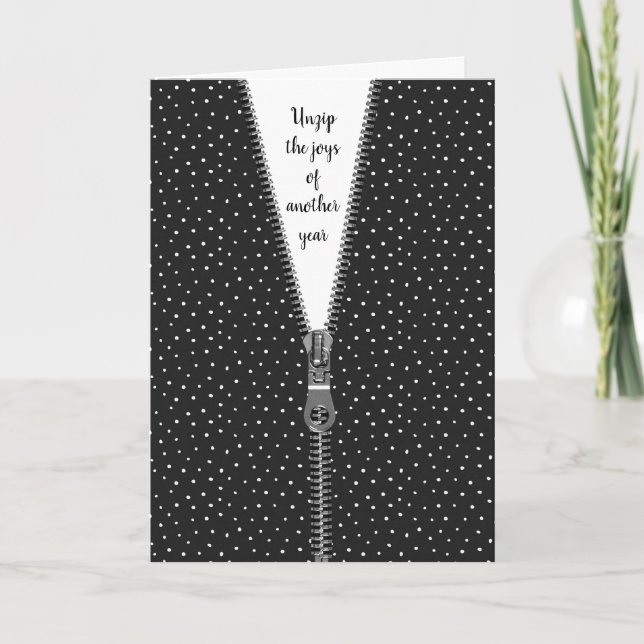 White Polka Dots with Zipper for Birthday Card (Front)
