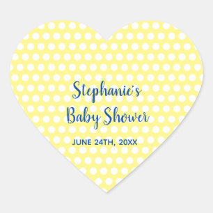 White Polka Dots Yellow Blue Girl Boy Baby Shower Heart Sticker