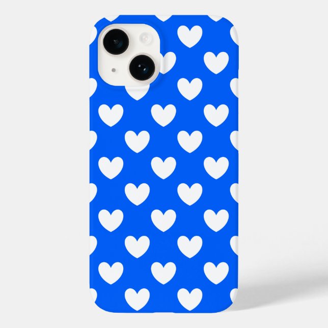 White polka hearts on blue Case-Mate iPhone case (Back)