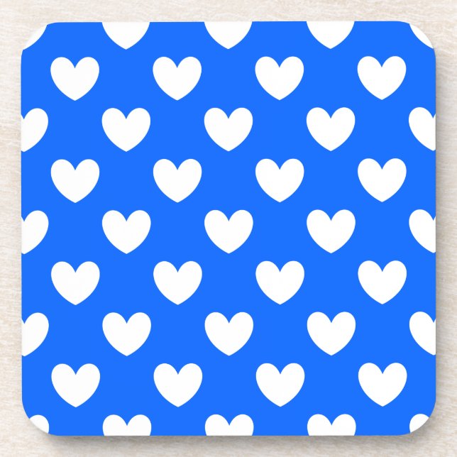 White polka hearts on blue coaster (Front)