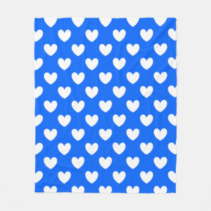 White polka hearts on blue fleece blanket