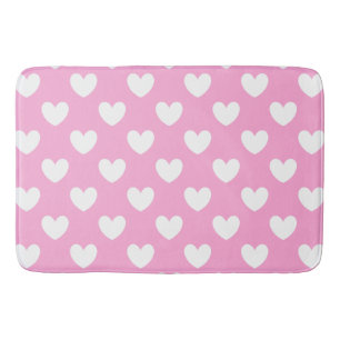 White polka hearts on Cotton Candy Pink Bath Mat