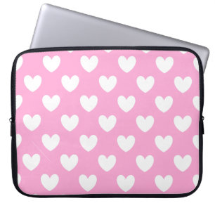White polka hearts on Cotton Candy Pink Laptop Sleeve