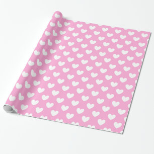 White polka hearts on Cotton Candy Pink Wrapping Paper