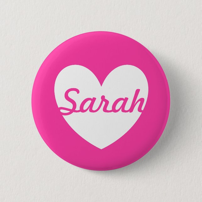 White polka hearts on fuchsia pink 6 cm round badge (Front)