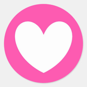 White polka hearts on fuchsia pink classic round sticker