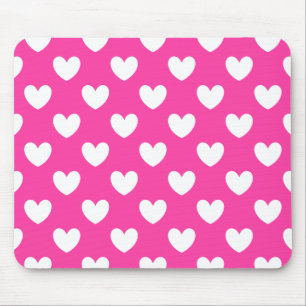 White polka hearts on fuchsia pink mouse pad