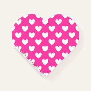 White polka hearts on fuchsia pink notebook