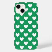 White polka hearts on Kelly green