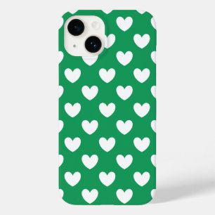 White polka hearts on Kelly green Case-Mate iPhone 14 Case