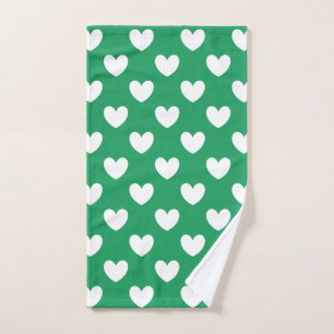 White polka hearts on Kelly green Hand Towel