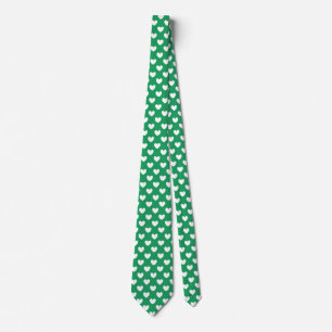 White polka hearts on Kelly green Tie