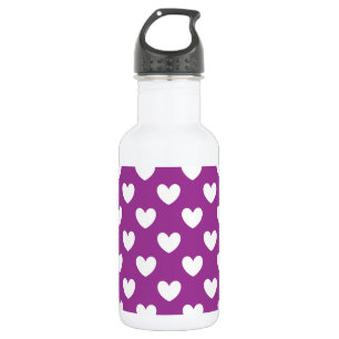 White polka hearts on Purple Cactus Flower purple 532 Ml Water Bottle