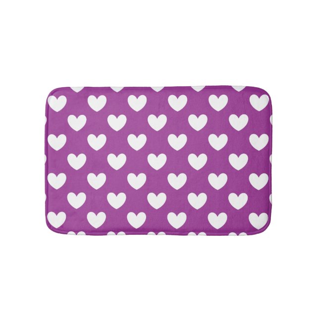White polka hearts on Purple Cactus Flower purple Bath Mat (Front)