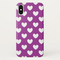 White polka hearts on Purple Cactus Flower purple