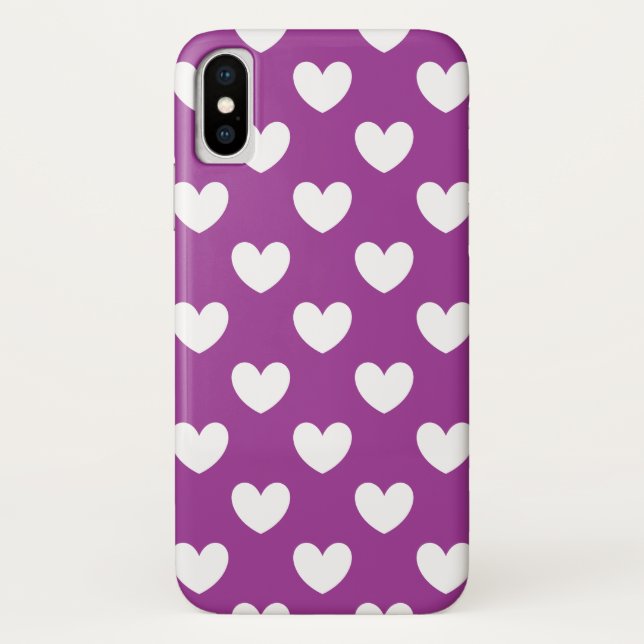 White polka hearts on Purple Cactus Flower purple Case-Mate iPhone Case (Back)