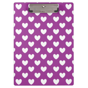 White polka hearts on Purple Cactus Flower purple Clipboard